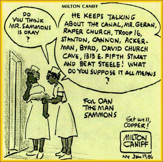 Dan Sammons went on to have a long career in law enforcement. He retired as a sergeant and died in 1993. &amp;nbsp;Cartoonist Milton Caniff, a friend since Boy Scouts, drew him this get well card following gall bladder surgery in 1986. (Source: Dayton Police History Foundation)&amp;nbsp;